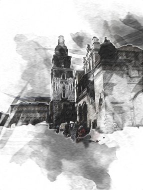 Eski şehir Krakow sanat illüstrasyonları antika