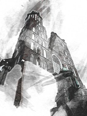 Eski şehir Krakow sanat illüstrasyonları antika