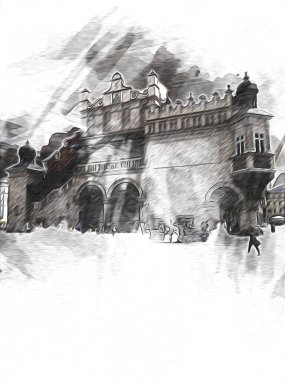 Eski şehir Krakow sanat illüstrasyonları antika