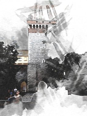 Eski şehir Krakow sanat illüstrasyonları antika