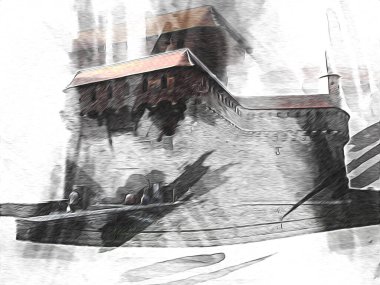 Eski şehir Krakow sanat illüstrasyonları antika