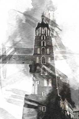 Eski şehir Krakow sanat illüstrasyonları antika