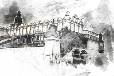 Eski şehir Krakow sanat illüstrasyonları antika