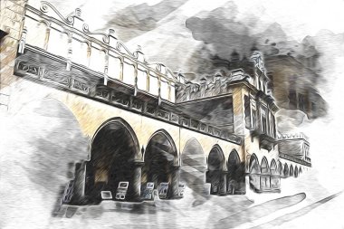 Eski şehir Krakow sanat illüstrasyonları antika