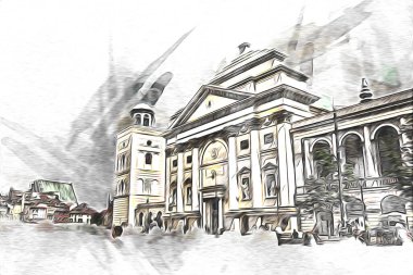 Varşova şehir manzarası dış sanat çizimi çizimi