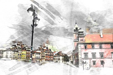 Varşova şehir manzarası dış sanat çizimi çizimi