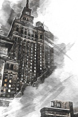 Varşova şehir manzarası dış sanat çizimi çizimi