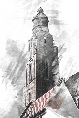 Wroclaw City Poland antika sanat eskizi çizimi