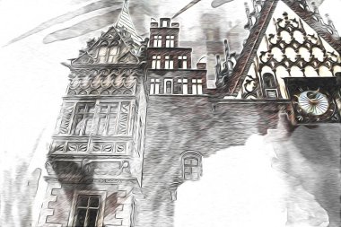 Wroclaw City Poland antika sanat eskizi çizimi