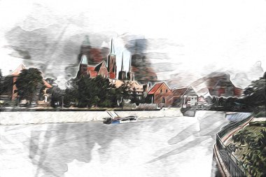 Wroclaw City Poland antika sanat eskizi çizimi