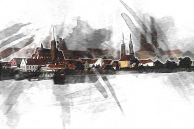 Wroclaw City Poland antika sanat eskizi çizimi