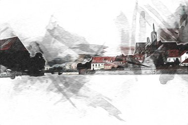 Wroclaw City Poland antika sanat eskizi çizimi