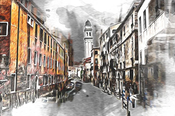 Venezia Arte Disegno Schizzo Illustrazione Divertimento Design Vintage Retro — Foto Stock