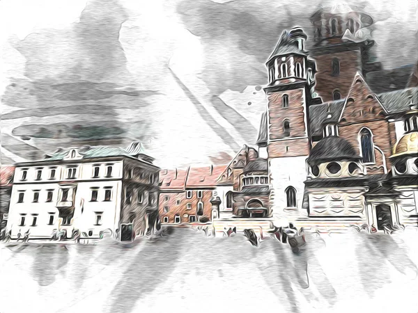 Old City Krakow Art Illustration Retro Vintage — Stock Photo, Image