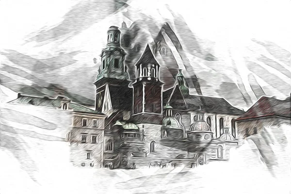 Old City Krakow Art Illustration Retro Vintage — Stock Photo, Image