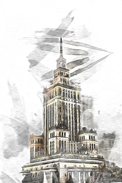 Βαρσοβία Cityscape Εξωτερική Ζωγραφική Σκίτσο Εικονογράφηση — Φωτογραφία Αρχείου