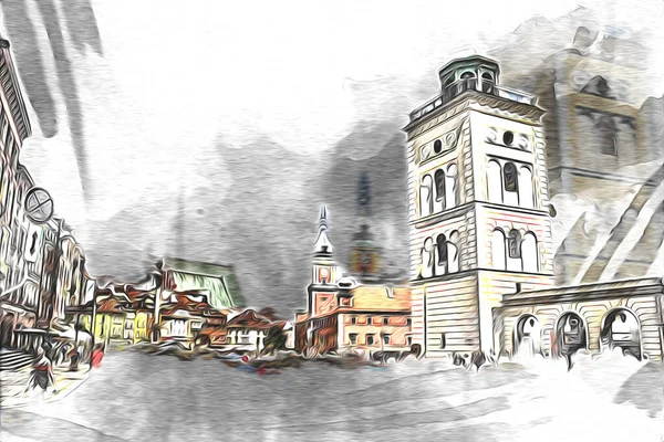 Varsovie Paysage Urbain Art Extérieur Dessin Croquis Illustration — Photo