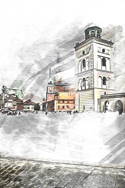 Varsavia Paesaggio Urbano Arte Esterna Disegno Schizzo Illustrazione — Foto Stock