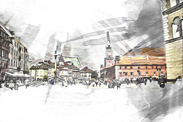 Varsóvia Paisagem Urbana Arte Exterior Desenho Desenho Ilustração — Fotografia de Stock