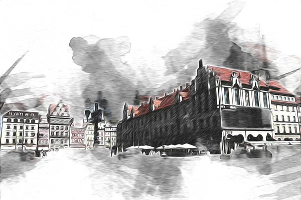 Wroclaw City Poland Retro Vintage Art Drawing Sketch Illustration — Stock Photo, Image