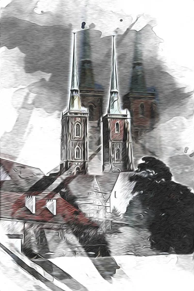 Wroclaw Város Lengyel Retro Vintage Rajz Vázlat Illusztráció — Stock Fotó