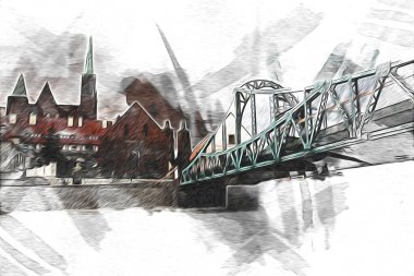 Wroclaw City Poland antika sanat eskizi çizimi