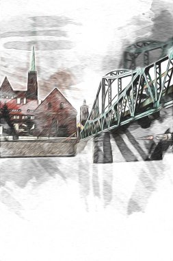 Wroclaw City Poland antika sanat eskizi çizimi