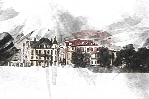 Wroclaw City Poland Retro Vintage Art Draw Sketch — 스톡 사진