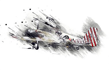 Beyaz arka planda izole edilmiş eski bir savaş uçağı.