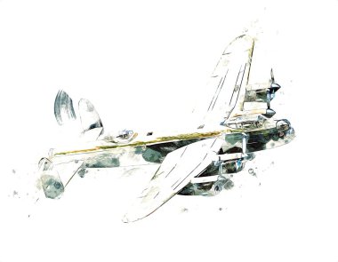 Beyaz arka planda izole edilmiş eski bir savaş uçağı.