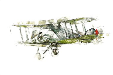 Beyaz arka planda izole edilmiş eski bir savaş uçağı.