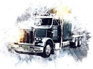 Amerikan kamyon illüstrasyon rengi izole edilmiş eski sanat eseri