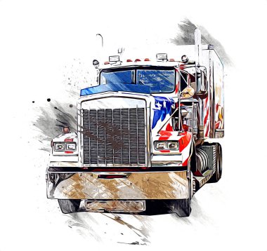 Amerikan kamyon illüstrasyon rengi izole edilmiş eski sanat eseri