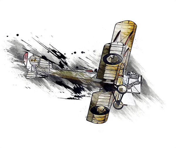Alte Kampfflugzeug Isoliert Auf Weißem Hintergrund Kunst Vintage Retro Illustration — Stockfoto