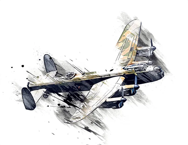 Old Fighter Plane Isolated White Background Art Vintage Retro Illustration — Stock Photo, Image