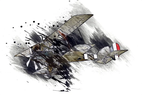 Old Fighter Plane Isolated White Background Art Vintage Retro Illustration — Stock Photo, Image