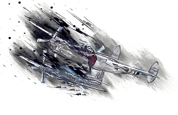 Old Fighter Plane Isolated White Background Art Vintage Retro Illustration — Stock Photo, Image