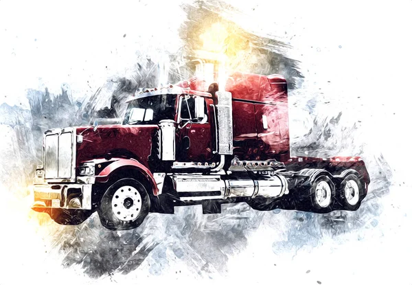 American Truck Illustration Color Isolated Art Vintage Retro – stockfoto