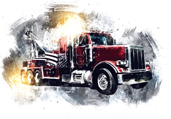 Amerikan kamyon illüstrasyon rengi izole edilmiş eski sanat eseri