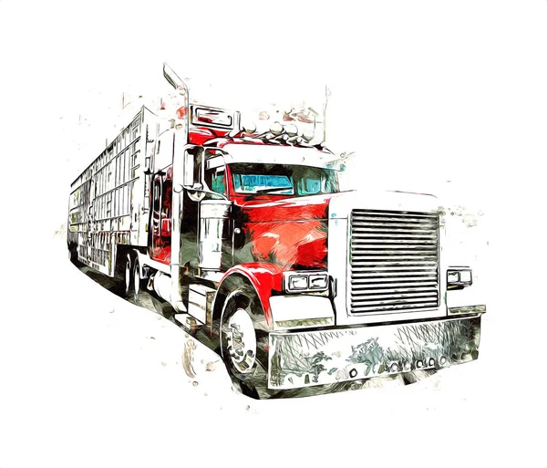Amerikaanse Vrachtwagen Illustratie Kleur Geïsoleerde Kunst Vintage Retro — Stockfoto