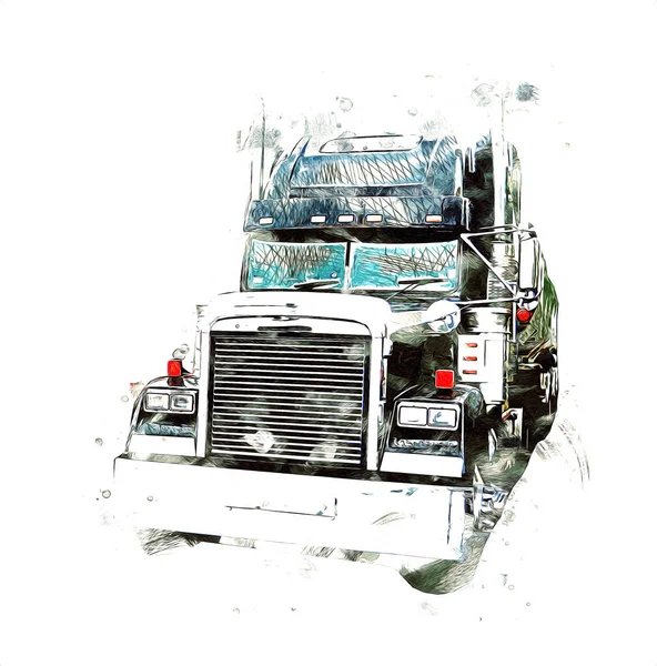 Americano Camion Illustrazione Colore Isolato Arte Vintage Retro — Foto Stock