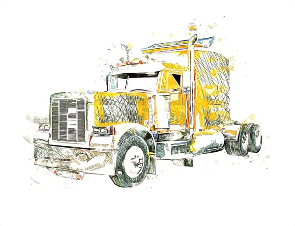 Camion Américain Illustration Couleur Isolé Art Vintage Rétro — Photo