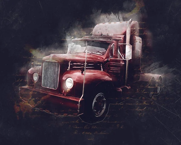 American Truck Illustration Color Isolated Art Vintage Retro — Stock Photo, Image