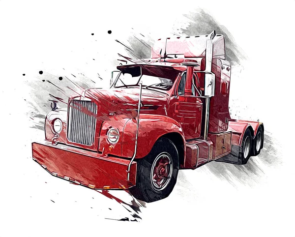 American Truck Illustration Color Isolated Art Vintage Retro — Stock Photo, Image