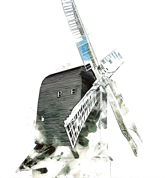 Windmühle Alten Retro Jahrgang Zeichnung Illustration Kunst — Stockfoto