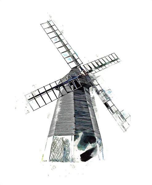 Moulin Vent Ancien Rétro Dessin Vintage Illustration Art — Photo