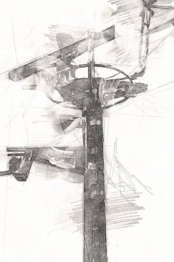 Donanma gemisinde askeri radar takibi, sanat eseri çizimi klasik.