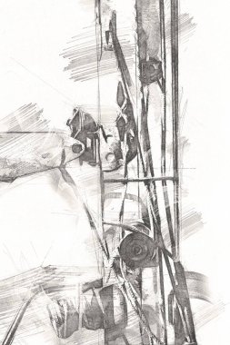 Yelkenli tekneler marina sanat illüstrasyonuna yerleştirildi.