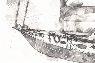 Yelkenli tekneler marina sanat illüstrasyonuna yerleştirildi.