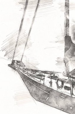 Yelkenli tekneler marina sanat illüstrasyonuna yerleştirildi.